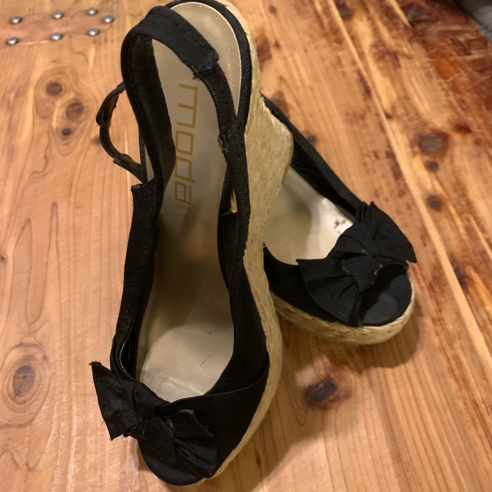 Black espadrille wedge heels